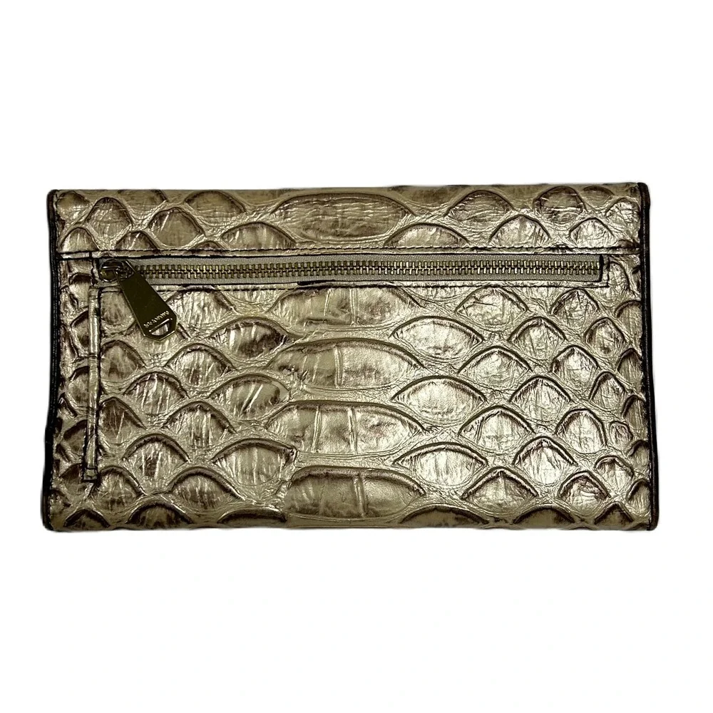 Brahmin Ady Leather Wallet Trifold fold Croc Alligator Embossed Checkbook Luxury - Picture 2 of 13